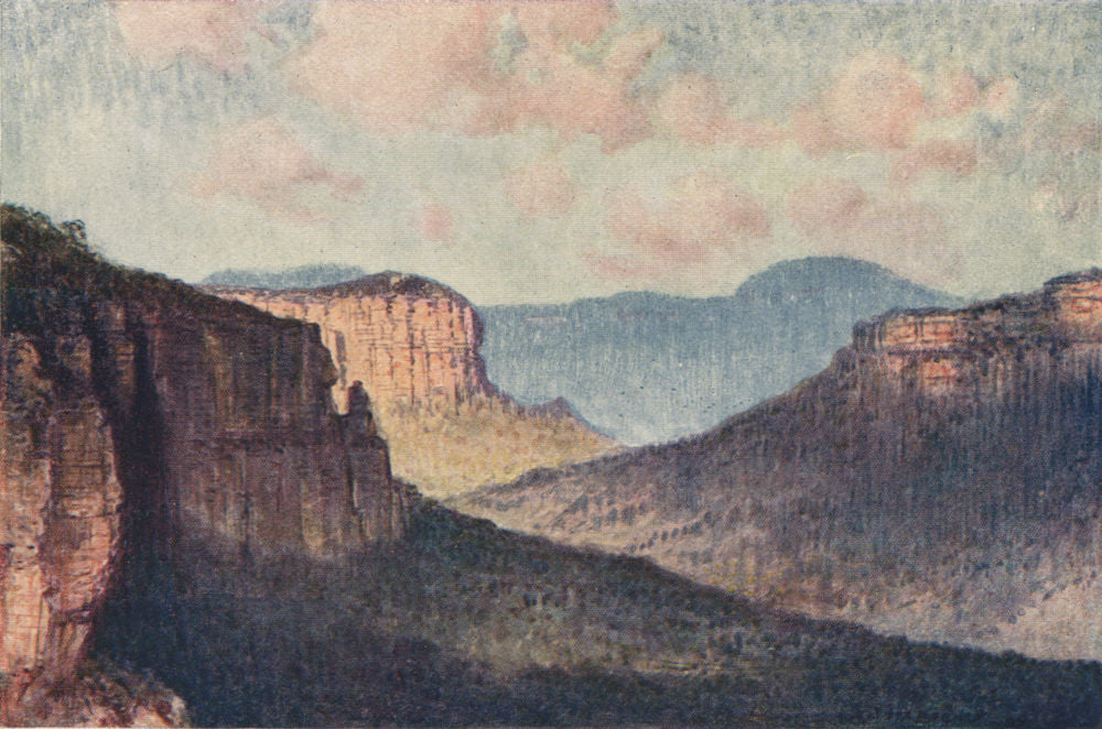 The Barrier of the Blue Mountains, Grose Valley, by Percy Spence. Australia 1910